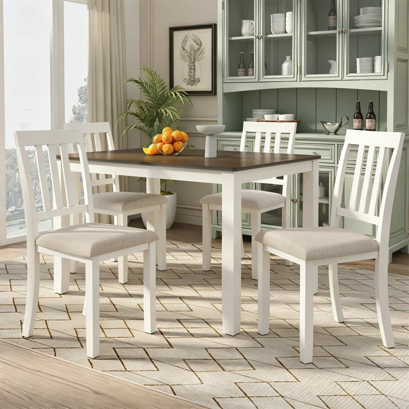 5-Piece 48-Inch Rectangular Dining Table Set with Modern Wood Table and 4 Comfortable Dining Chairs