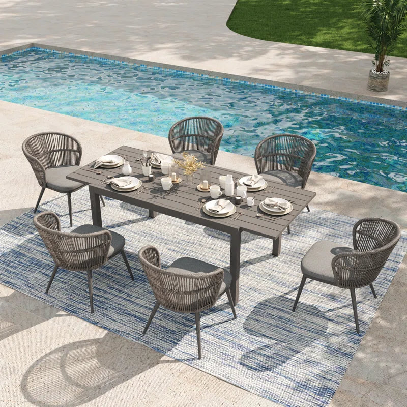 6-Piece Outdoor Dining Set with Stretchable Chairs and Comfortable Cushions
