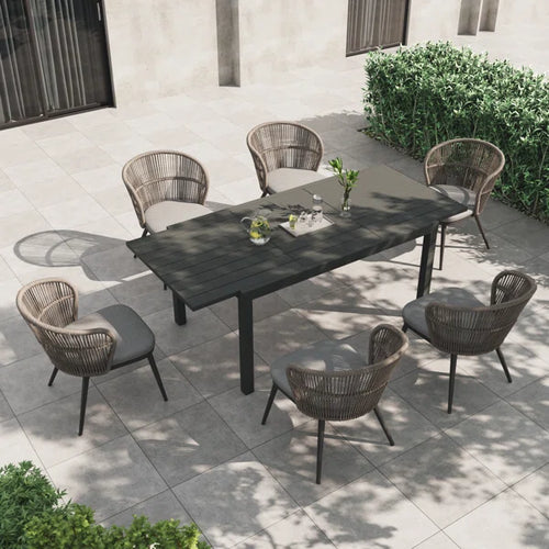 6-Piece Outdoor Dining Set with Stretchable Chairs and Comfortable Cushions