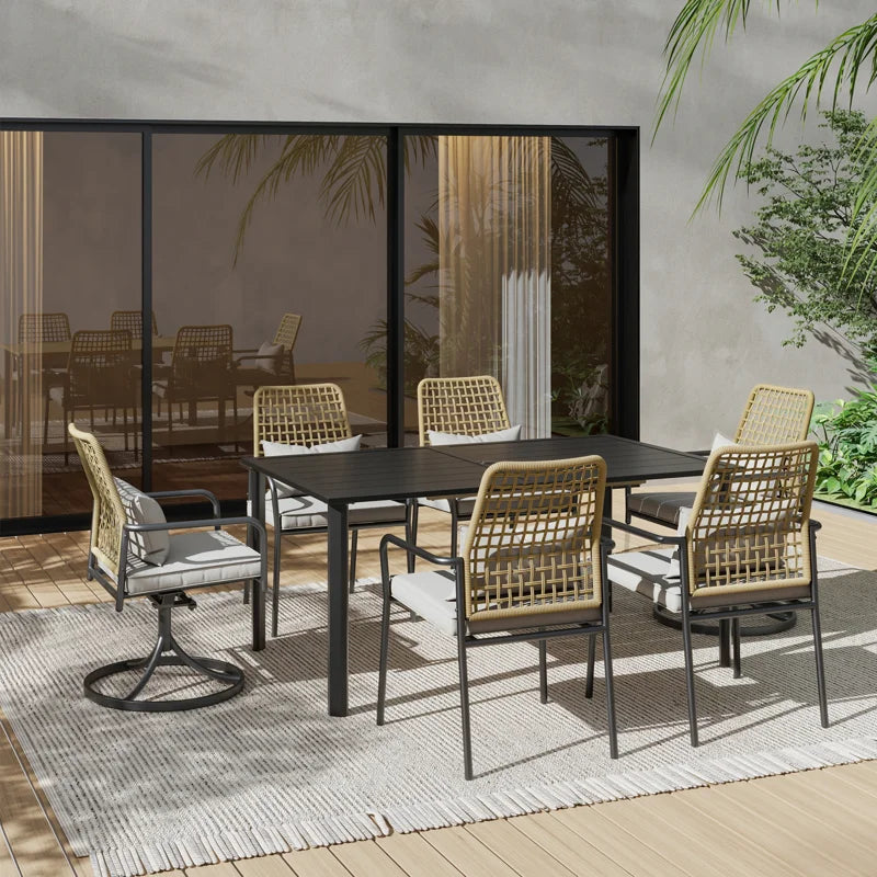6-Person Rectangular Outdoor Dining Set with Comfortable Cushioned Chairs
