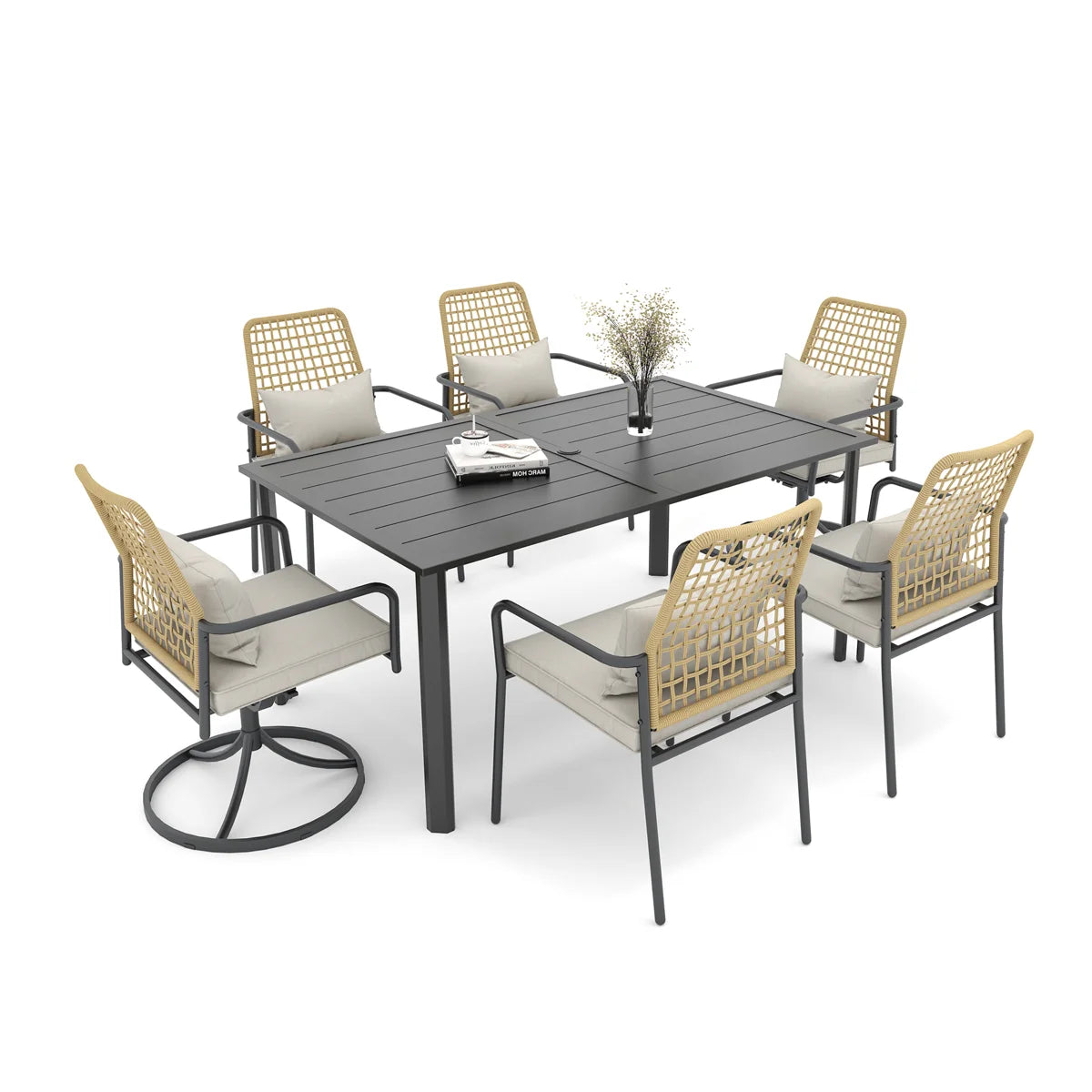 6-Person Rectangular Outdoor Dining Set with Comfortable Cushioned Chairs