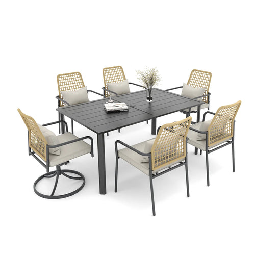 6-Person Rectangular Outdoor Dining Set with Comfortable Cushioned Chairs