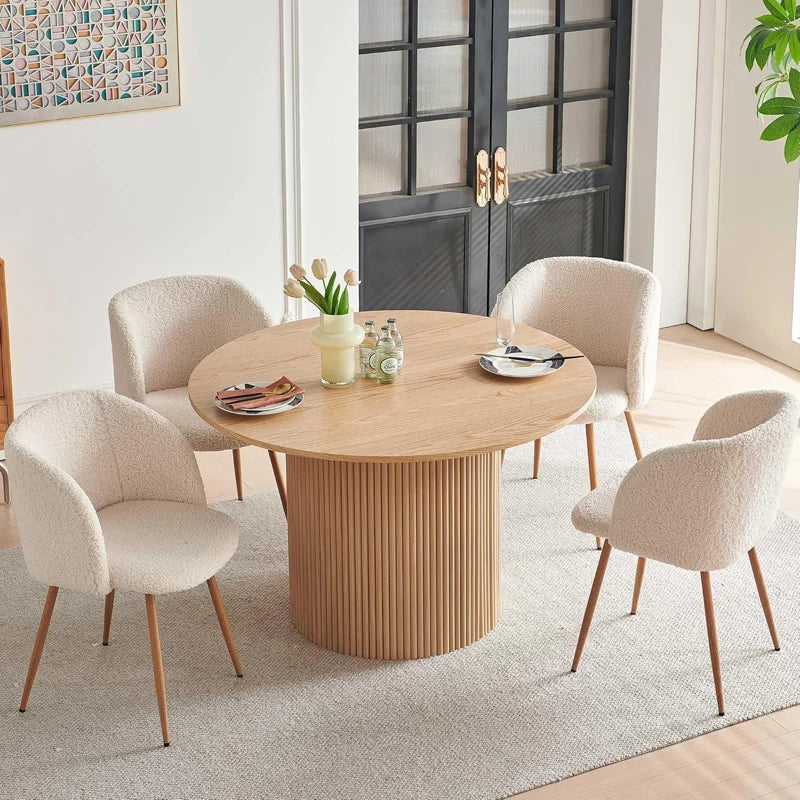 5-Piece Round Dining Table Set with 4 Barrel-Style Upholstered Chairs